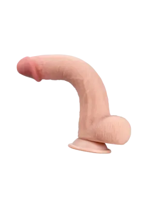 Cieliste dildo z jądrami i przyssawką - przesuwana skóra