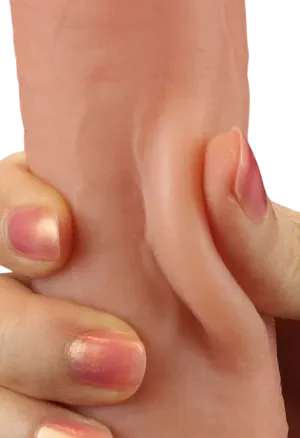 Cieliste dildo z jądrami i przyssawką - przesuwana skóra