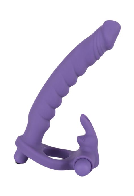 Wibrujący strap-on do podwójnej penetracji z pierścieniem