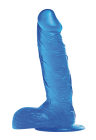 Żelowe dildo z jądrami i przyssawką w kolorze niebieskim, 19cm
