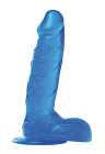 Żelowe dildo z jądrami i przyssawką w kolorze niebieskim, 19cm