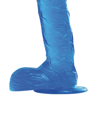 Żelowe dildo z jądrami i przyssawką w kolorze niebieskim, 19cm
