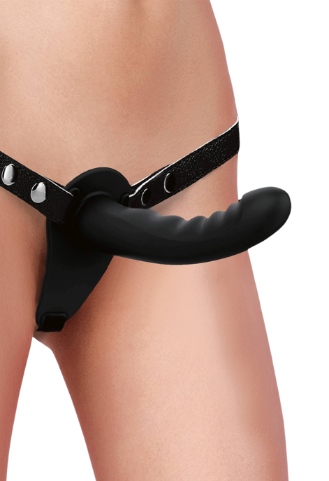Czarny, silikonowy strap on z wibracjami