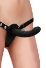 Czarny, silikonowy strap on z wibracjami