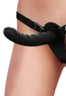 Czarny, silikonowy strap on z wibracjami