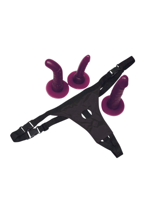 Strap-on z 3 wymiennymi dildo na uprzęży