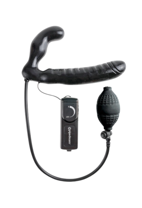 Podwójny pompowany strap-on z wibracjami, bez szelek