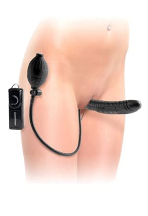 Podwójny pompowany strap-on z wibracjami, bez szelek
