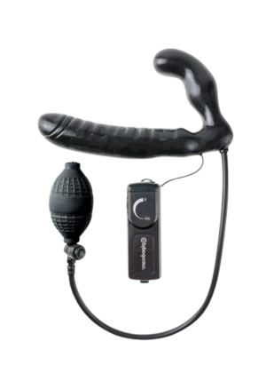 Podwójny pompowany strap-on z wibracjami, bez szelek
