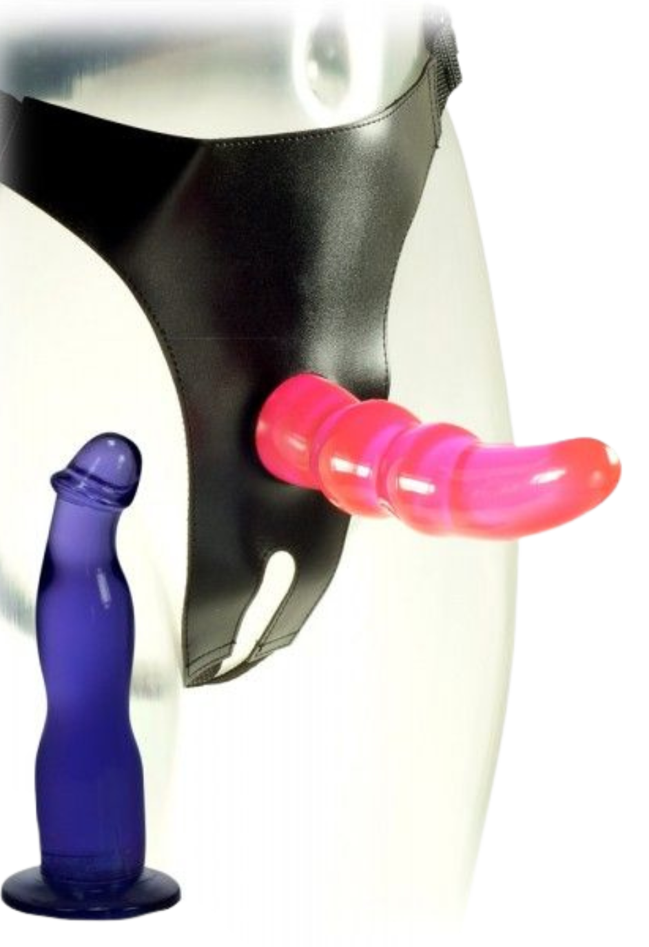Strap-on z dwoma wymiennymi końcówkami i otwartym krokiem Strap-on z dwoma wymiennymi końcówkami i otwartym krokiem
