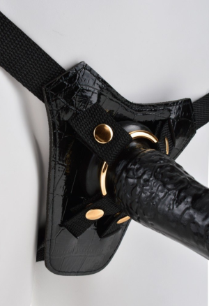 Elegancki czarno - złoty STRAP ON, 19 cm
