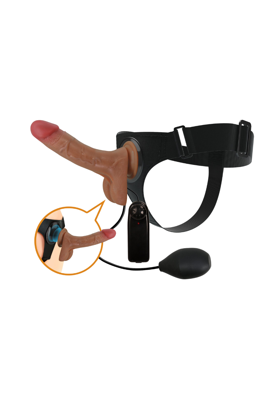 Strap on z regulowanym pasem, wibracjami i dildem z funkcją wytrysku