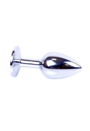 Srebrny - stalowy  plug z niebieskim kryształem rozm. S