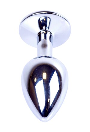 Srebrny - stalowy  plug z różowym kryształem rozm. S