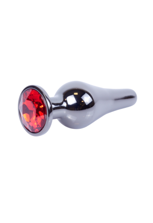 Metalowy plug z czerwonym kryształem, chromowy