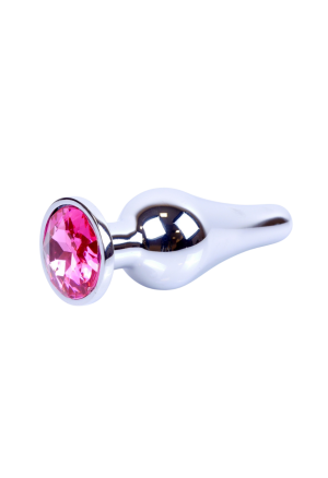 Metalowy plug z różowym kryształem - srebrny