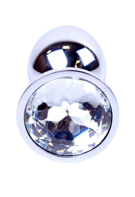 Klasyczny mini plug  z białym kryształem - srebrny