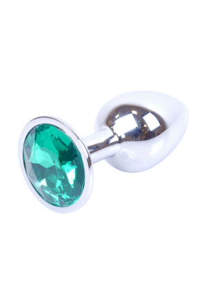 Klasyczny mini plug  z zielonym kryształem, srebrny