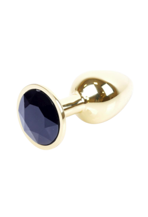 Klasyczny mini plug  z czarnym kryształem, złoty