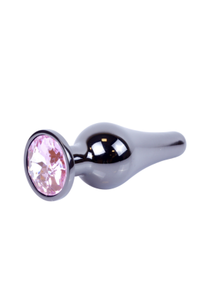 Metalowy plug z różowym kryształem, chromowy