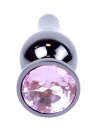 Metalowy plug z różowym kryształem, chromowy