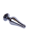 Metalowy plug z różowym kryształem, chromowy
