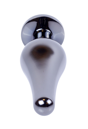 Metalowy plug z różowym kryształem, chromowy