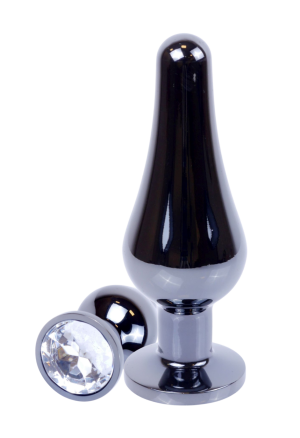 Metalowy plug z białym kryształem, chromowy