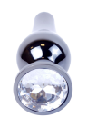 Metalowy plug z białym kryształem, chromowy