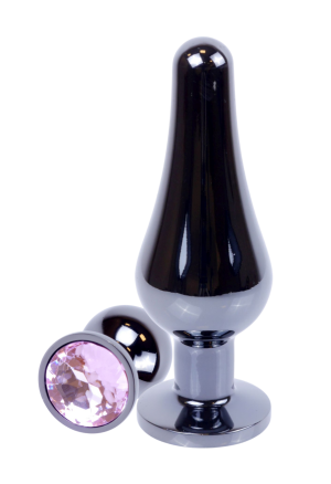 Metalowy plug z różowym kryształem, chromowy