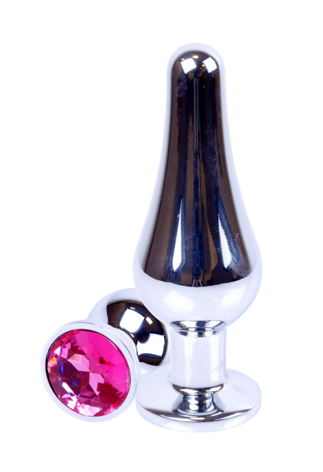 Metalowy plug z różowym kryształem - srebrny Metalowy plug z różowym kryształem - srebrny