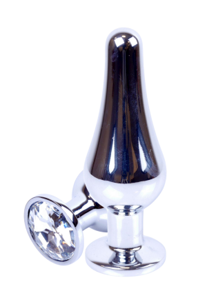 Metalowy plug z białym kryształem, srebrny