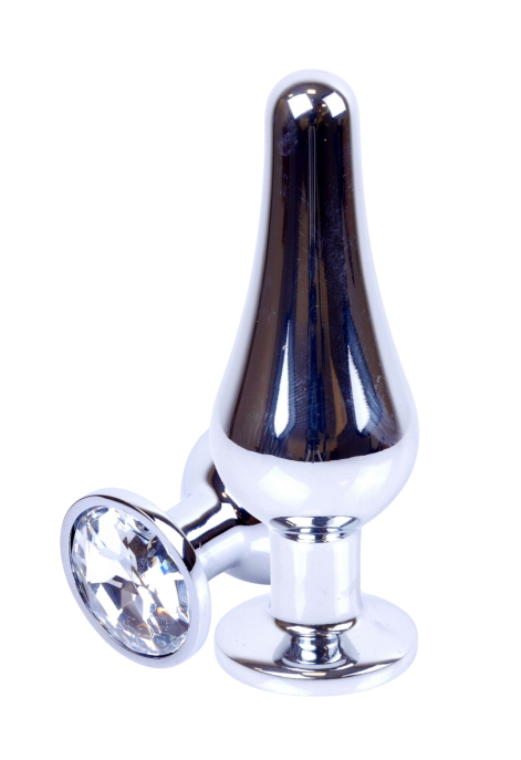 Metalowy plug z białym kryształem, srebrny