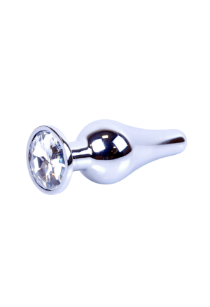 Metalowy plug z białym kryształem, srebrny