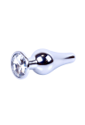 Metalowy plug z białym kryształem, srebrny