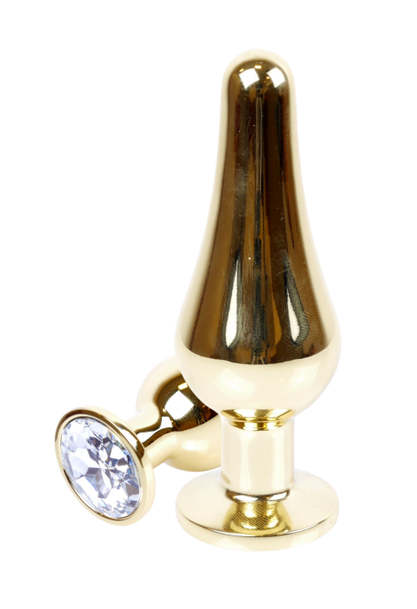 Metalowy plug z białym kryształem, złoty