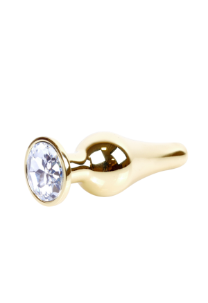 Metalowy plug z białym kryształem, złoty