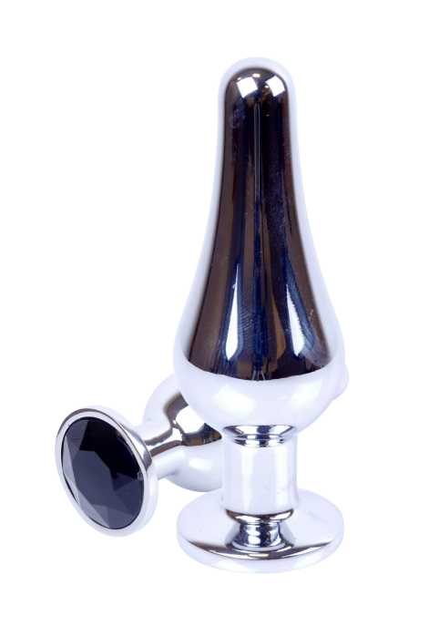 Metalowy plug z czarnym kryształem, srebrny