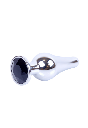 Metalowy plug z czarnym kryształem, srebrny