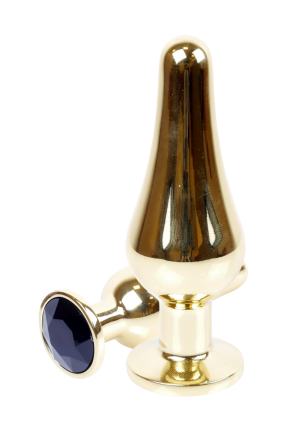 Metalowy plug z czarnym kryształem, złoty