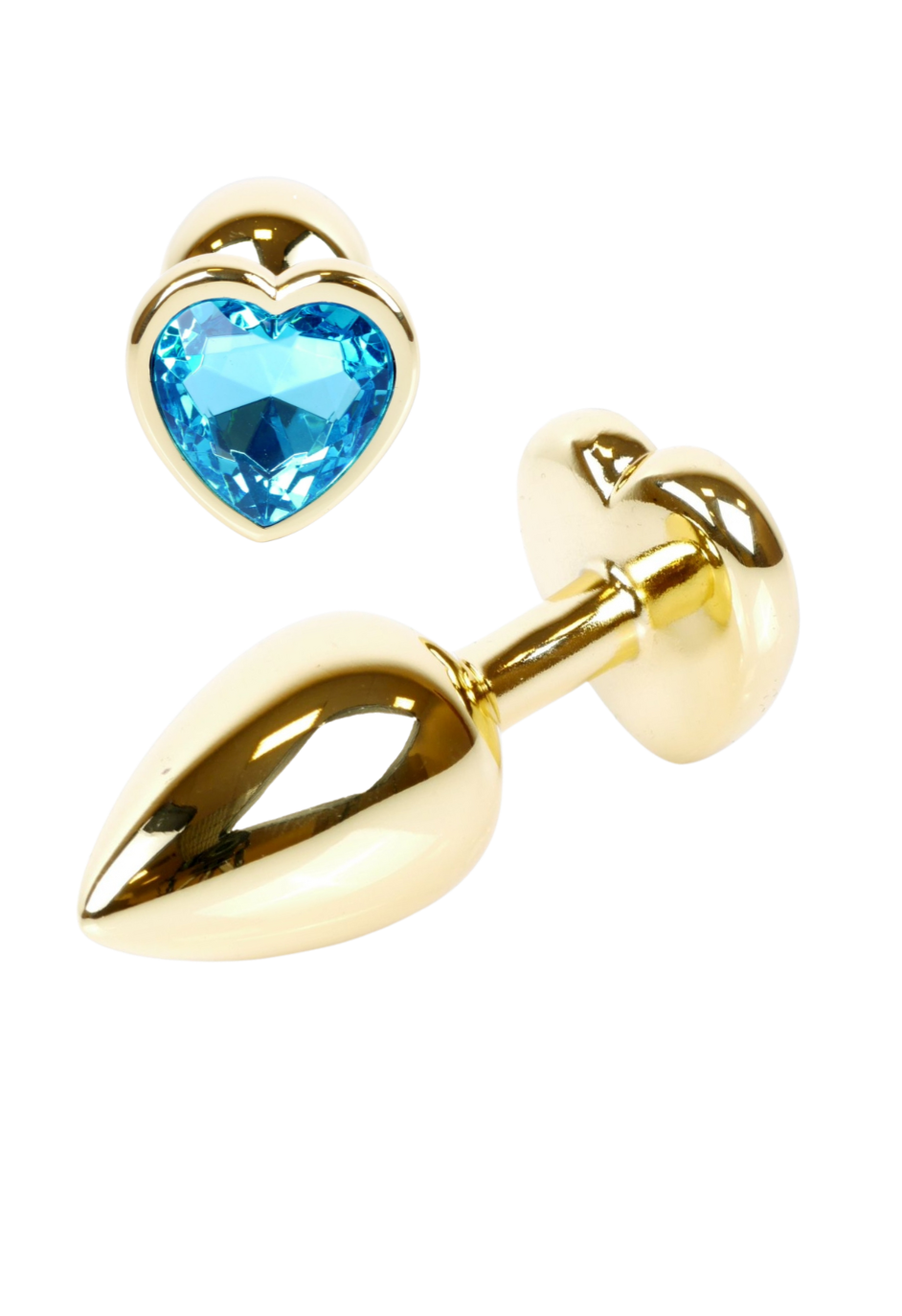 Metalowy plug - serce z błękitnym kryształem, złoty Metalowy plug - serce z błękitnym kryształem, złoty