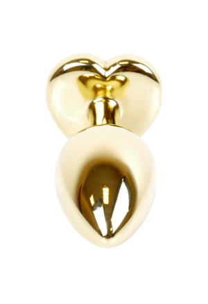 Metalowy plug - serce z błękitnym kryształem, złoty