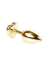 Metalowy plug - serce z błękitnym kryształem, złoty