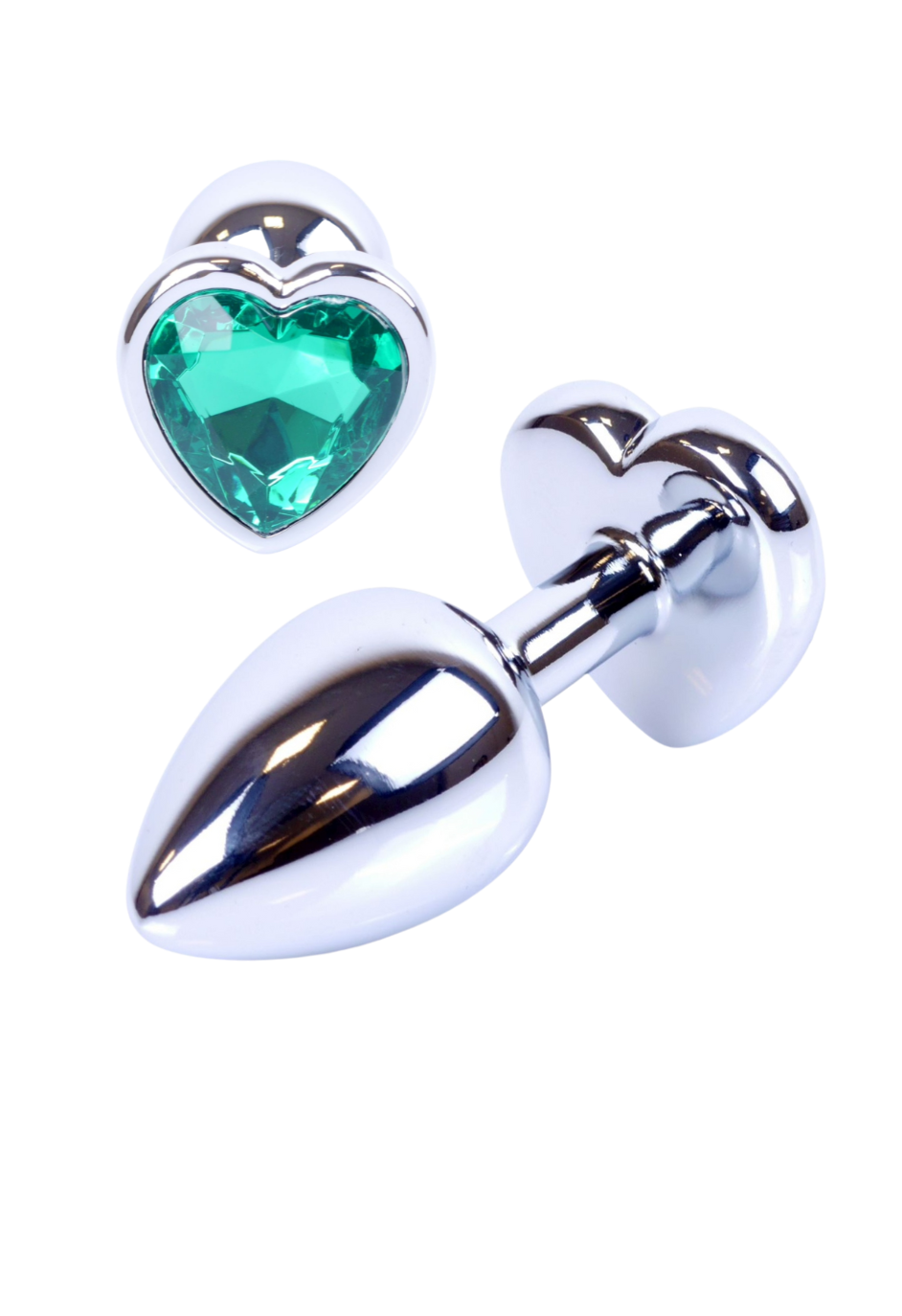Metalowy plug - serce z szmaragdowym kryształem, stalowy Metalowy plug - serce z szmaragdowym kryształem, stalowy