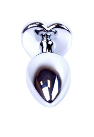 Metalowy plug - serce z rubinowym kryształem, stalowy
