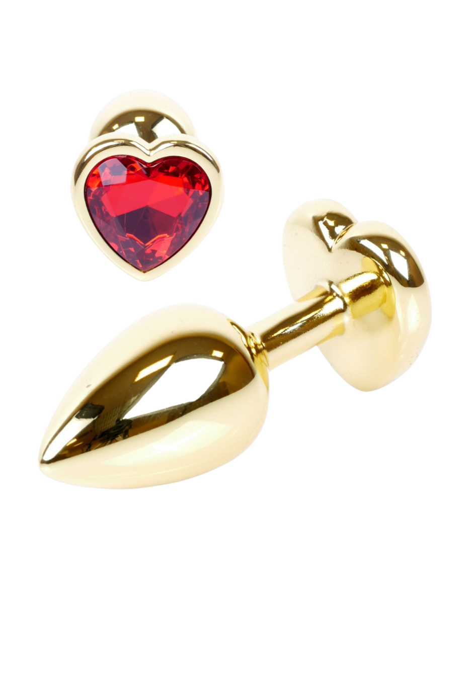 Metalowy plug - serce z rubinowym kryształem, złoty Metalowy plug - serce z rubinowym kryształem, złoty