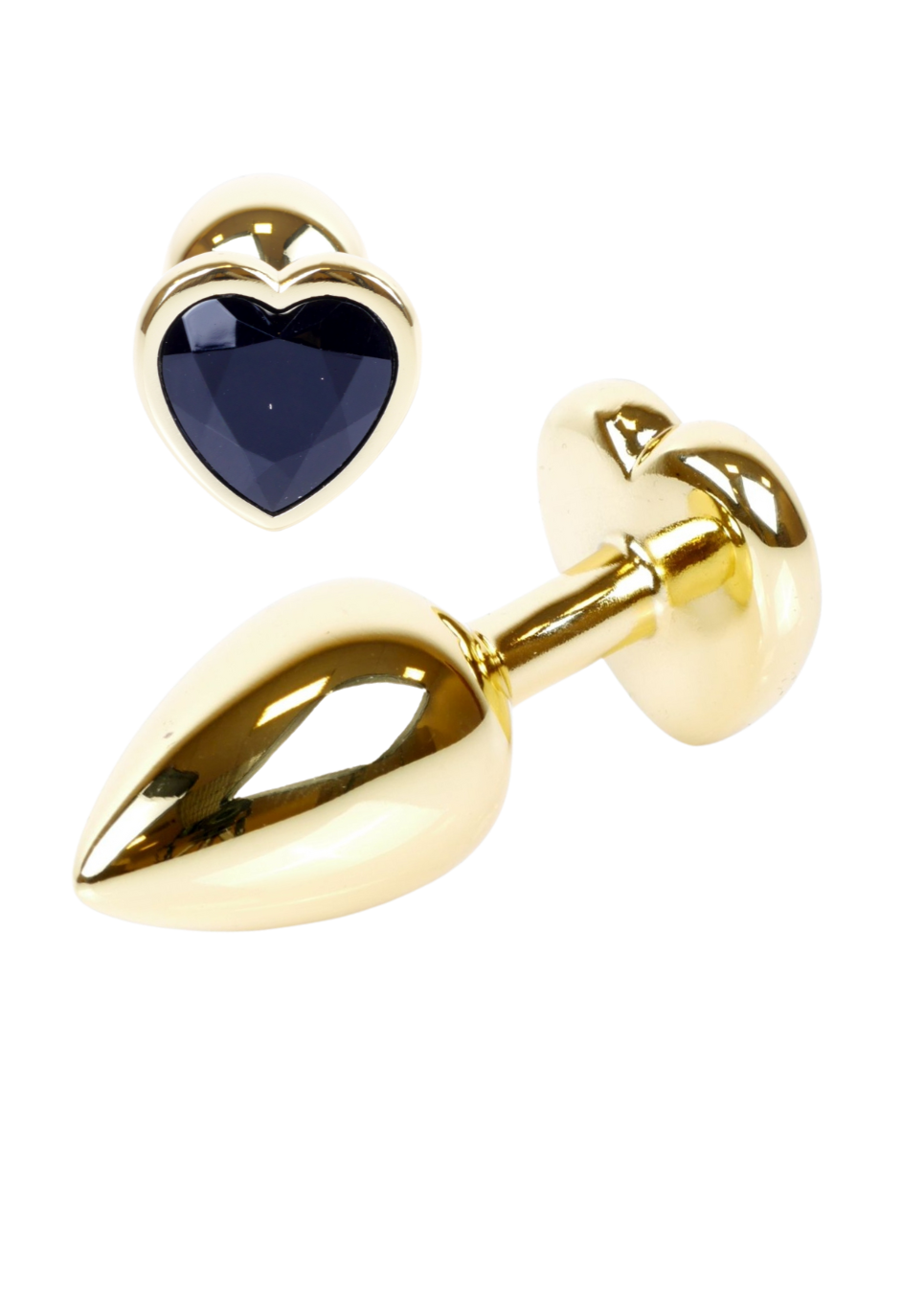 Metalowy plug - serce z czarnym kryształem, złoty Metalowy plug - serce z czarnym kryształem, złoty