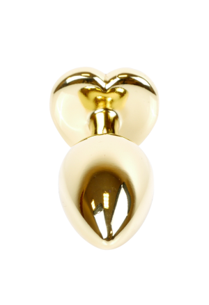 Metalowy plug - serce z przeźroczystym kryształem, złoty