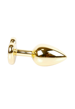 Metalowy plug - serce z przeźroczystym kryształem, złoty