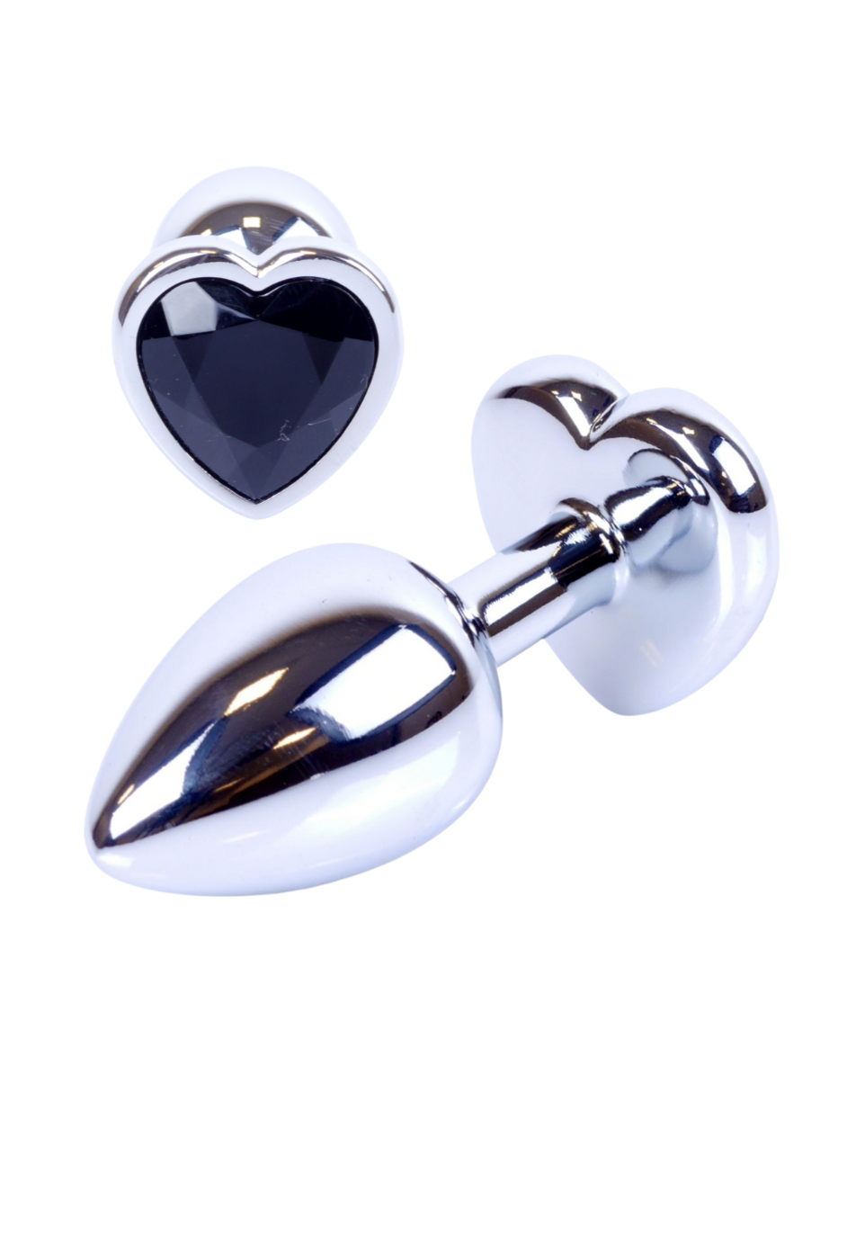 Metalowy plug - serce z czarnym kryształem, stalowy Metalowy plug - serce z czarnym kryształem, stalowy